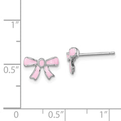 QGK119 Sterling Silver Madi K Rhodium-plated Pink Enamel Bow Children's Post Earrings