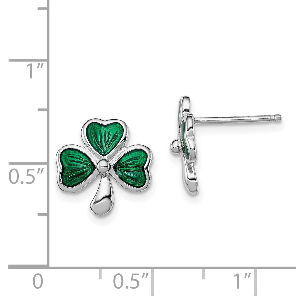 QGK144 Sterling Silver Madi K Rhodium-plated Polished Green Enameled Shamrock Children's Post Earrings