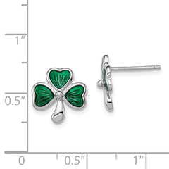 QGK144 Sterling Silver Madi K Rhodium-plated Polished Green Enameled Shamrock Children's Post Earrings