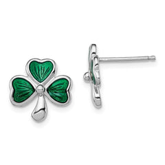 QGK144 Sterling Silver Madi K Rhodium-plated Polished Green Enameled Shamrock Children's Post Earrings