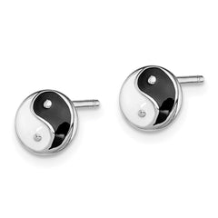 QGK148 Sterling Silver Madi K Rhodium-plated Polished Black & White Enameled Yin Yang Children's Post Earrings