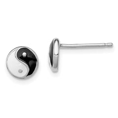 QGK148 Sterling Silver Madi K Rhodium-plated Polished Black & White Enameled Yin Yang Children's Post Earrings