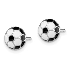 QGK149 Sterling Silver Madi K Rhodium-plated Polished Black & White Enameled Soccer Ball Children's Post Earrings