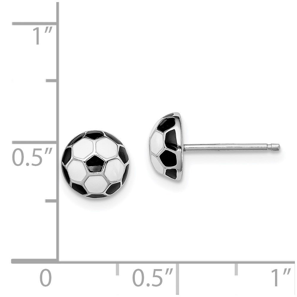 QGK149 Sterling Silver Madi K Rhodium-plated Polished Black & White Enameled Soccer Ball Children's Post Earrings