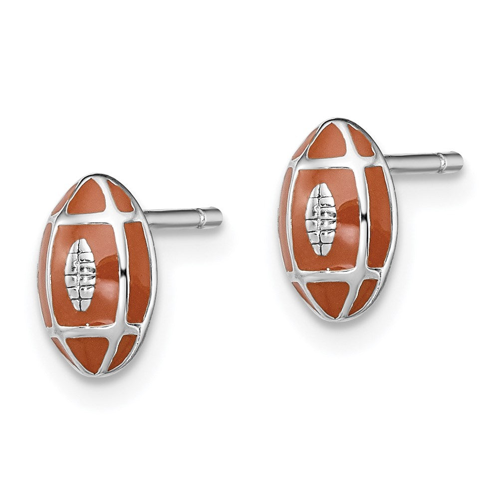 QGK150 Sterling Silver Madi K Rhodium-plated Polished Brown Enameled Football Children's Post Earrings
