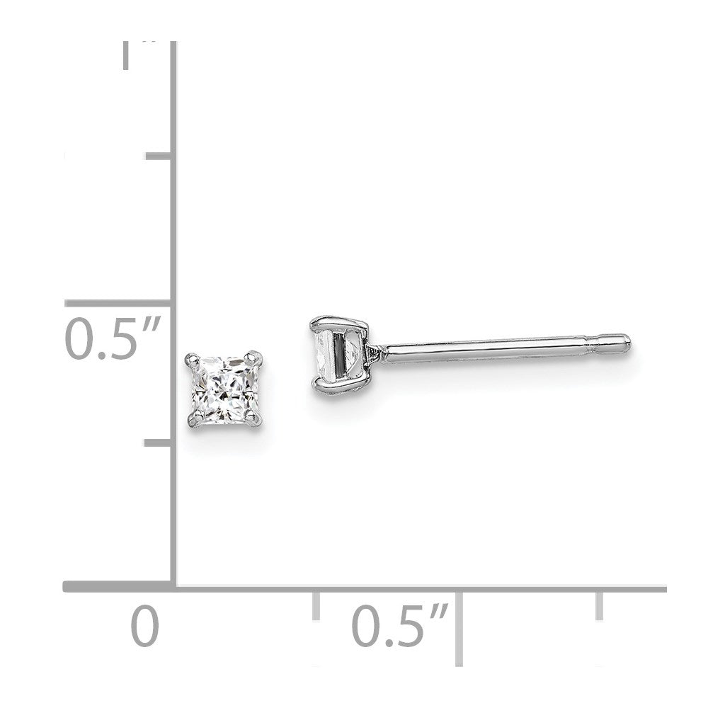QGK163 Sterling Silver Madi K Rhodium-plated Polished 3mm Square CZ Children's Stud Earrings