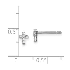 QGK170 Sterling Silver Rhodium-plated Madi K CZ Children's Cross Post Earrings