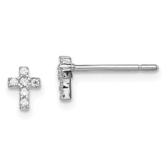 QGK170 Sterling Silver Rhodium-plated Madi K CZ Children's Cross Post Earrings