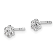 QGK177 Sterling Silver Madi K RH-plated CZ Flower Children's Post Earrings