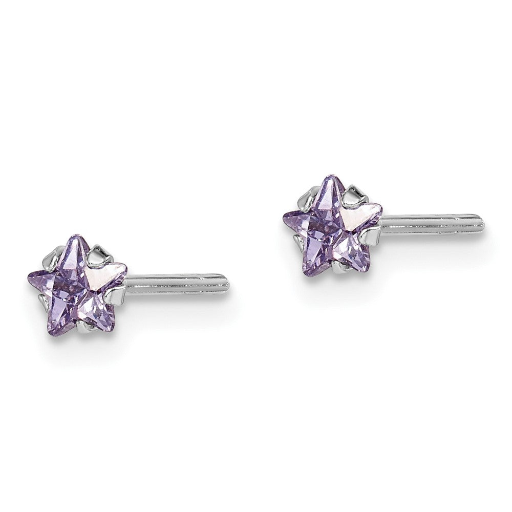 QGK182 Sterling Silver Madi K RH-plated Purple CZ Star Children's Stud Earrings