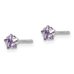 QGK182 Sterling Silver Madi K RH-plated Purple CZ Star Children's Stud Earrings