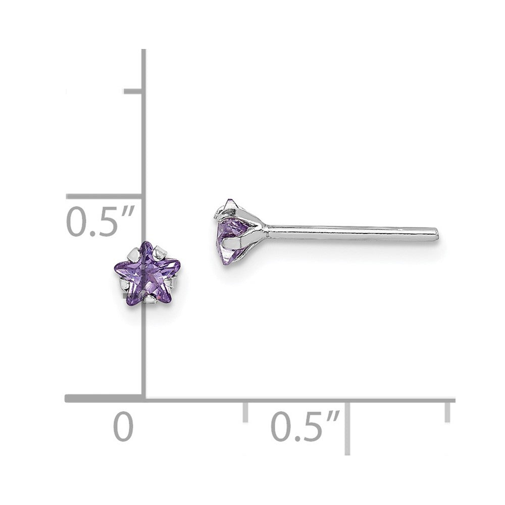 QGK182 Sterling Silver Madi K RH-plated Purple CZ Star Children's Stud Earrings
