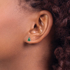 QGK186 Sterling Silver Madi K Rhodium-plated Polished Green & Red Enameled Christmas Tree Children's Post Earrings