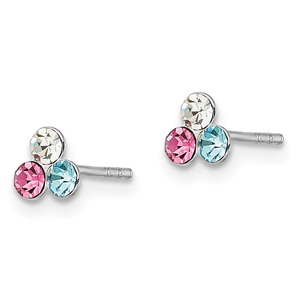 QGK187 Sterling Silver Madi K Rhodium-plated Polished Pink, Blue & White Crystal Children's Post Earrings