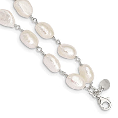 Sterling Silver 2-Strand White Baroque FW Cultured Pearl 8.5in Bracelet QH2459-8.5