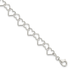 Sterling Silver 7 inch Polished Fancy Heart Link Bracelet QH278-7.5