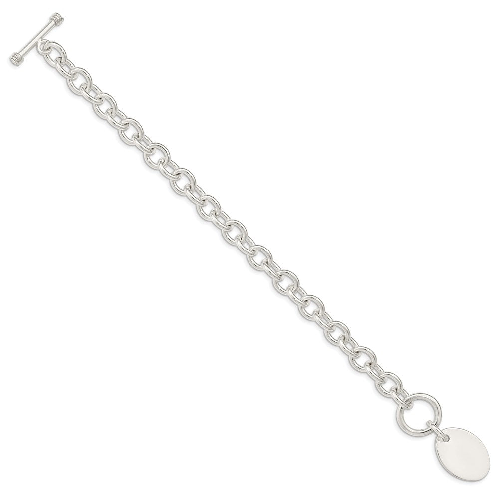 Sterling Silver Engraveable Oval Disc on Fancy Link Bracelet QH302-7.5