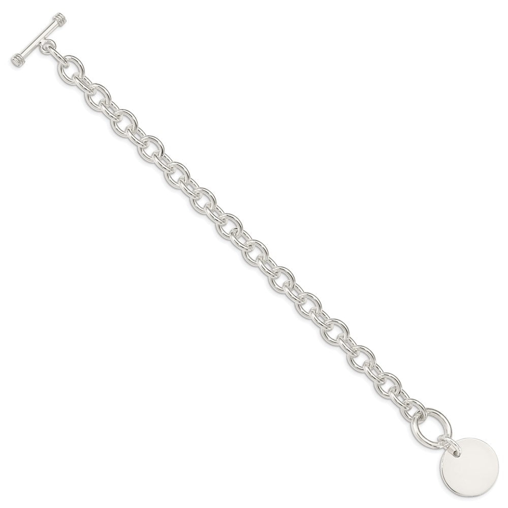Sterling Silver Engraveable Circular Disc on Fancy Link Bracelet QH303-7.5