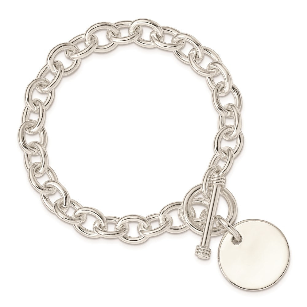 Sterling Silver Engraveable Circular Disc on Fancy Link Bracelet QH303-7.5