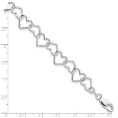 Sterling Silver Rhodium-plated 8inch Polished Fancy Large Heart Link Bracel QH321R-8