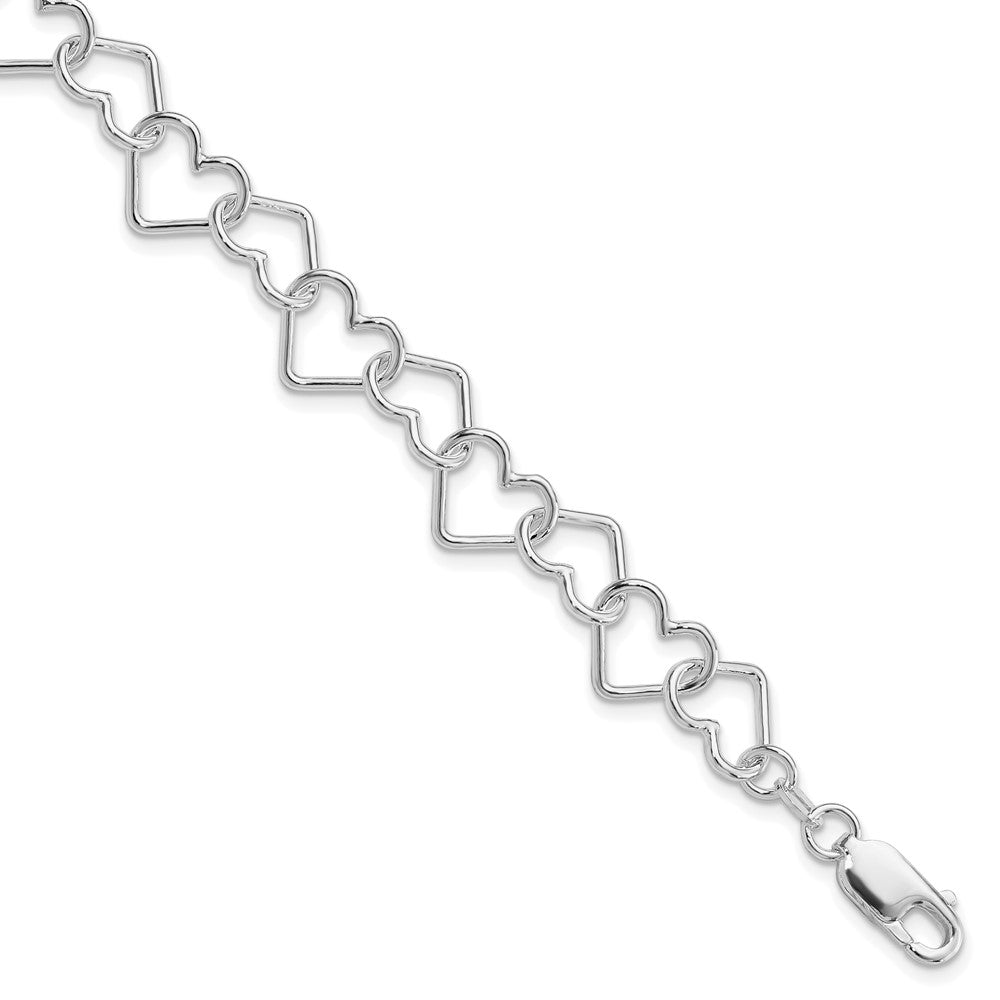 Sterling Silver Rhodium-plated 8inch Polished Fancy Large Heart Link Bracel QH321R-8