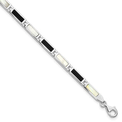Sterling Silver Rhodium-plated 7in Onyx/Mother Of Pearl Bracelet QH383-7