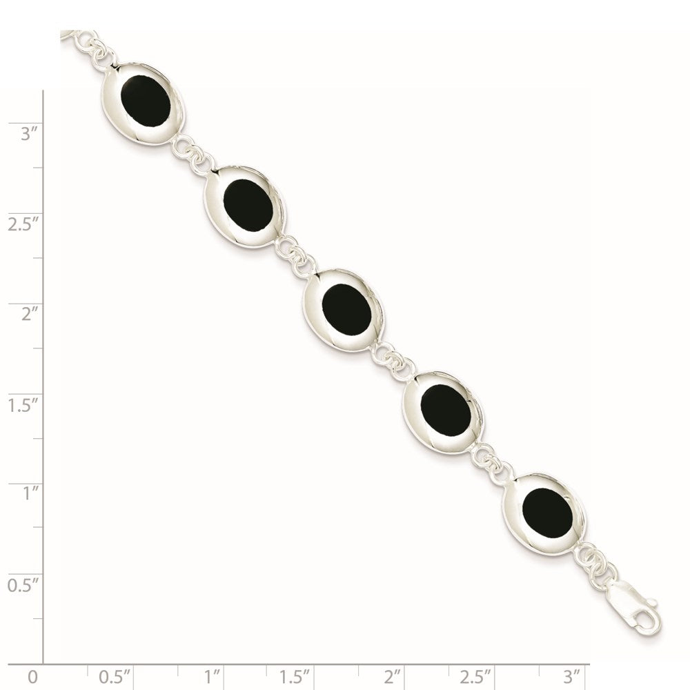 Sterling Silver Rhodium-plated Fancy Polished Onyx Bracelet QH386-7