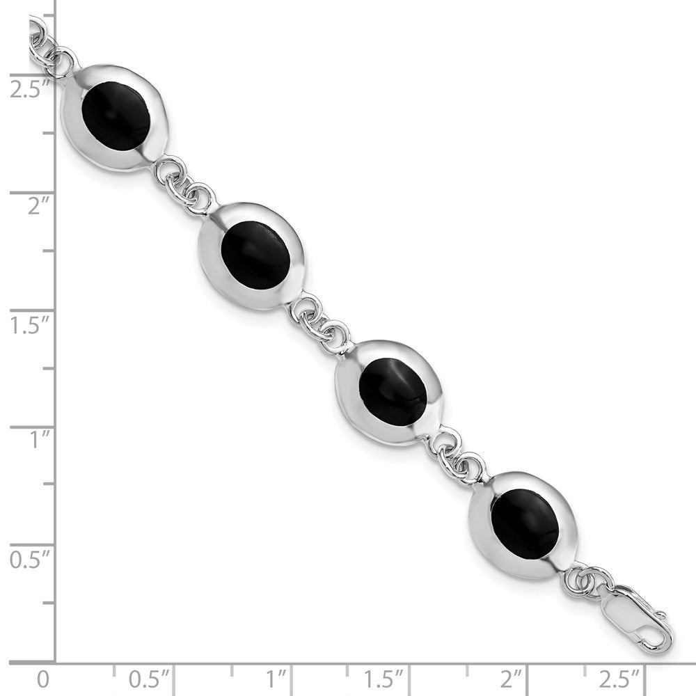 Sterling Silver Rhodium-plated Fancy Polished Onyx Bracelet QH386-7