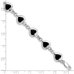 Sterling Silver Rhodium-plated 7inch Fancy Polished Heart Onyx Bracelet QH387-7