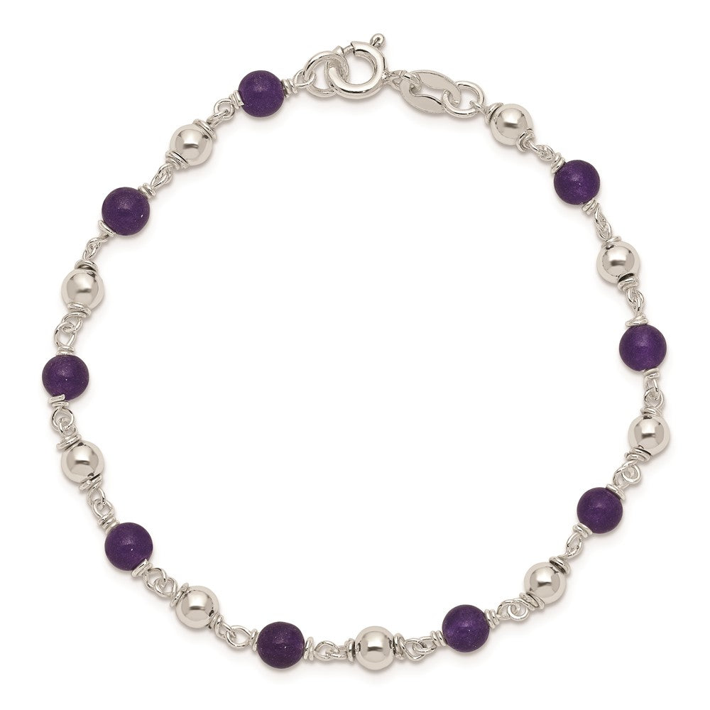 Sterling Silver 7inch Polished Amethyst Beaded Bracelet QH419-7