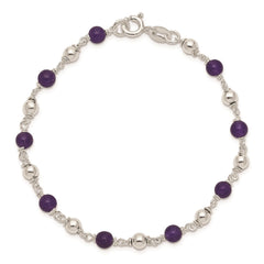 Sterling Silver 7inch Polished Amethyst Beaded Bracelet QH419-7
