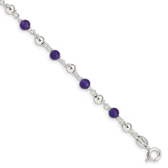 Sterling Silver 7inch Polished Amethyst Beaded Bracelet QH419-7