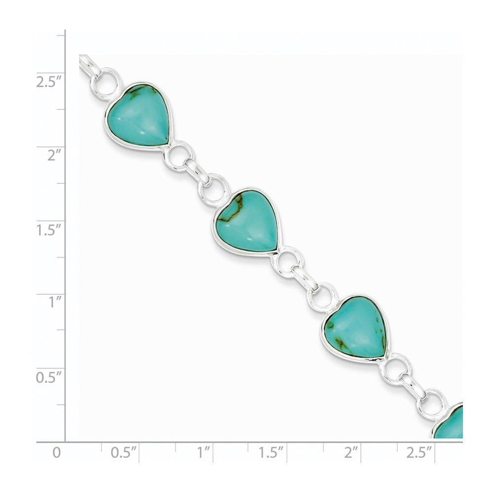 Sterling Silver Rhodium-plated Heart-shaped Turquoise Bracelet QH431-7