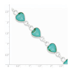 Sterling Silver Rhodium-plated Heart-shaped Turquoise Bracelet QH431-7
