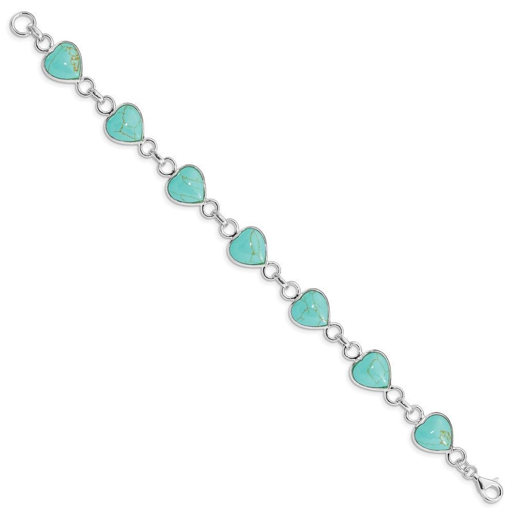 Sterling Silver Rhodium-plated Heart-shaped Turquoise Bracelet QH431-7