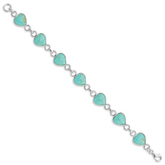 Sterling Silver Rhodium-plated Heart-shaped Turquoise Bracelet QH431-7