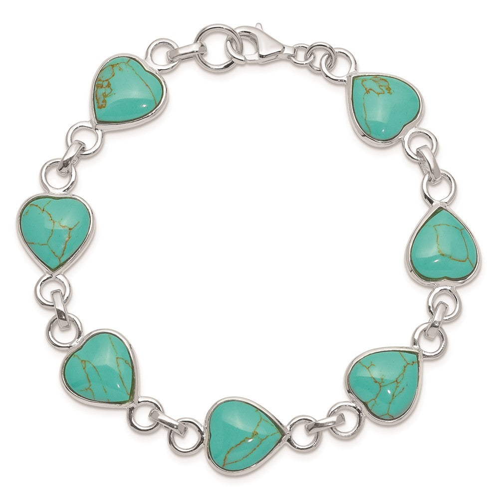 Sterling Silver Rhodium-plated Heart-shaped Turquoise Bracelet QH431-7