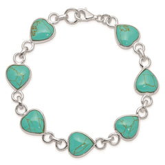 Sterling Silver Rhodium-plated Heart-shaped Turquoise Bracelet QH431-7
