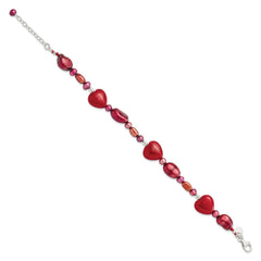 Sterling Silver Red Jade Hearts/FW Cultured Pearl Bracelet QH4558-7.5