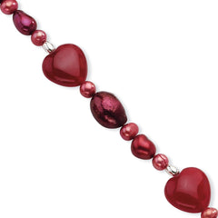 Sterling Silver Red Jade Hearts/FW Cultured Pearl Bracelet QH4558-7.5