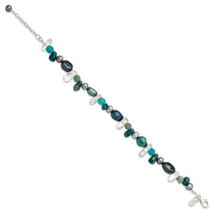 Sterling Silver Aventurine, Synthetic Blue Quartz/FWC Pearl Bracelet QH4639-7.75