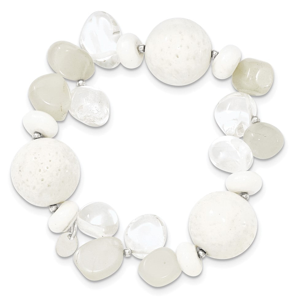 Sterling Silver Coral/Jade/Moonstone/Rock Quartz Stretch Bracelet QH4640