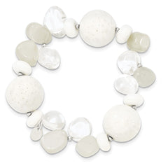 Sterling Silver Coral/Jade/Moonstone/Rock Quartz Stretch Bracelet QH4640