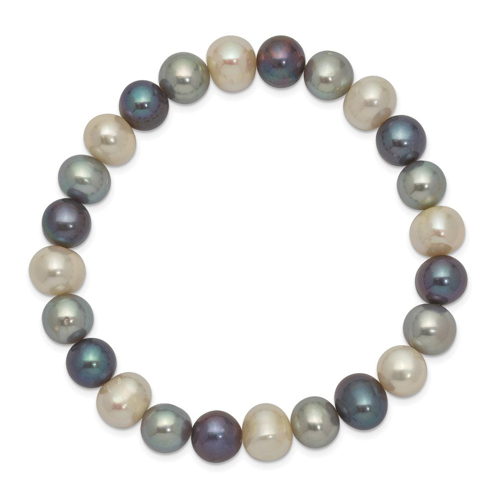 8-9mm White, Platinum and Black Near-Round Freshwater Cultured Pearl Stretch Bracelet QH4650