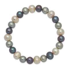 8-9mm White, Platinum and Black Near-Round Freshwater Cultured Pearl Stretch Bracelet QH4650