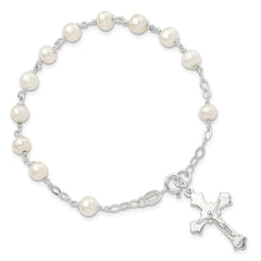 Sterling Silver and FW Cultured Pearl Rosary 7.5 inch Bracelet QH4698-7.5