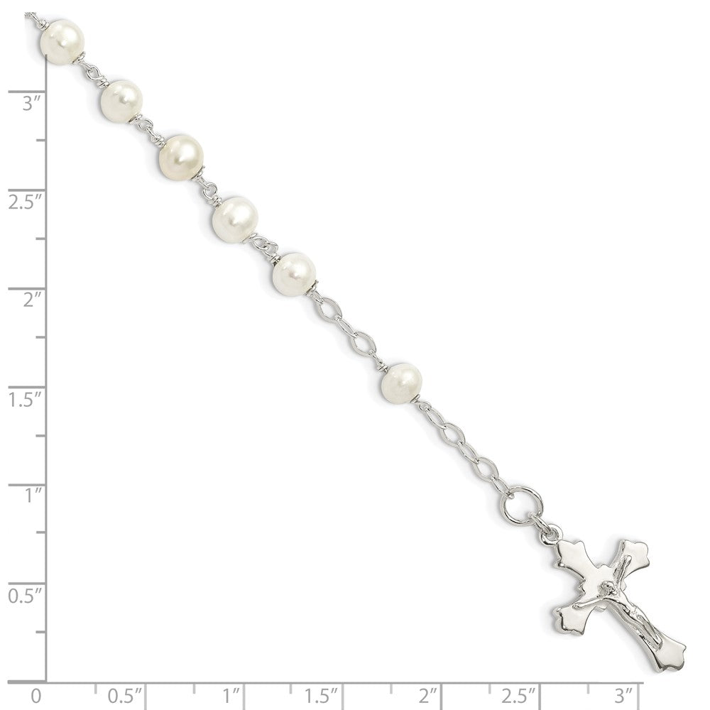Sterling Silver and FW Cultured Pearl Rosary 7.5 inch Bracelet QH4698-7.5