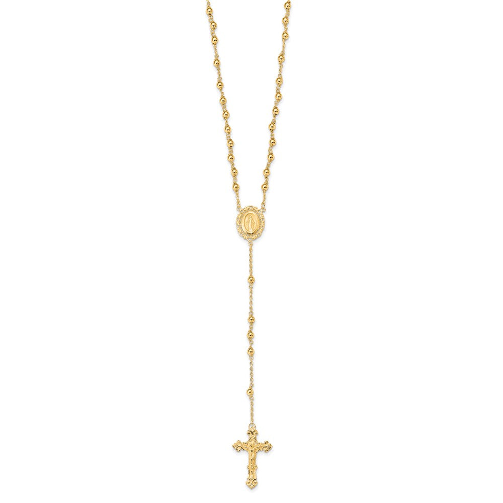 Sterling Silver Flash Gold-plated Polished Rosary Necklace QH4702GP-18
