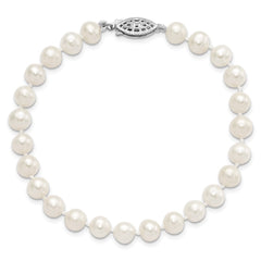 Sterling Silver Rhodium-plated 6-7mm White Near-Round Freshwater Cultured Pearl 7.25 inch Bracelet QH4726-7.25