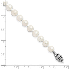 Sterling Silver Rhodium-plated 6-7mm White Near-Round Freshwater Cultured Pearl 7.25 inch Bracelet QH4726-7.25